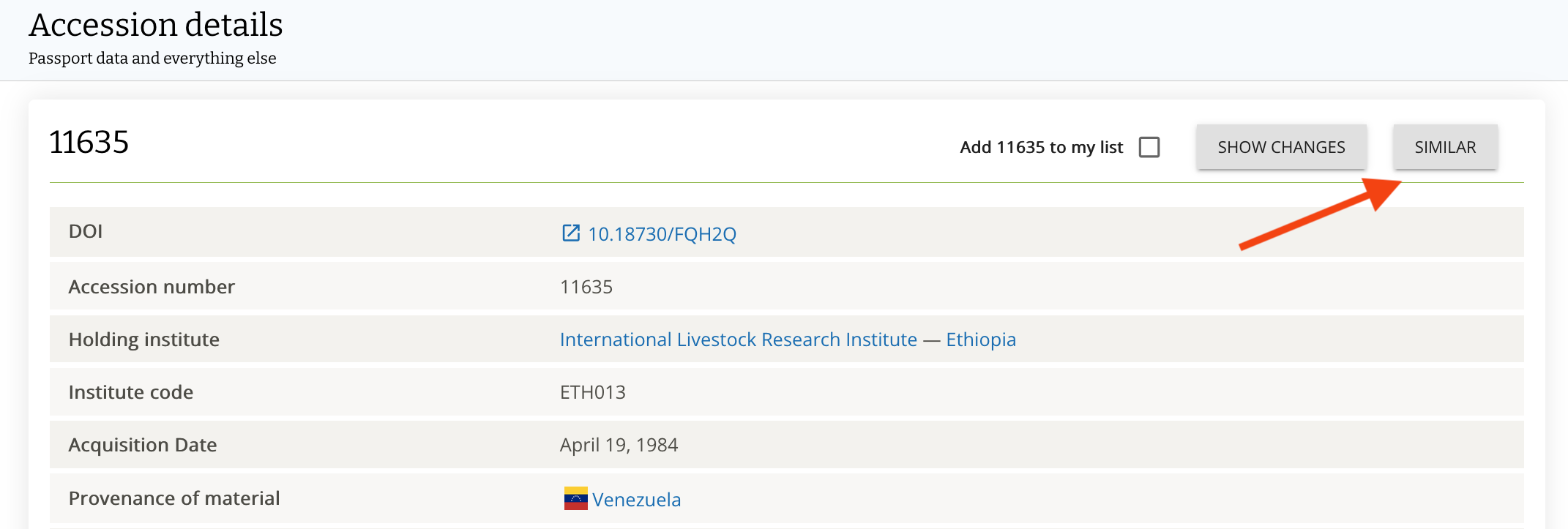 Finding similar accessions from the accession details page