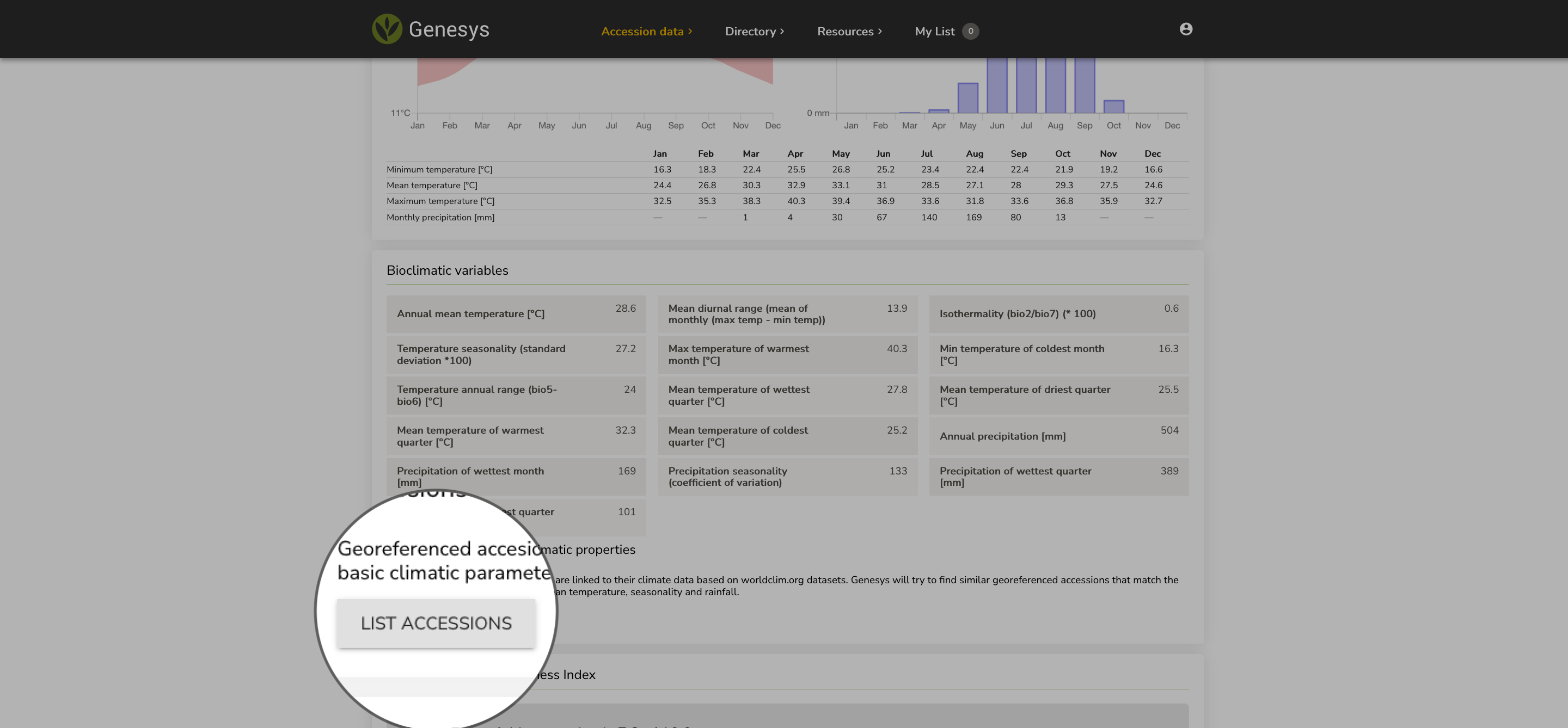 Accessing climate-based search from an accession details page