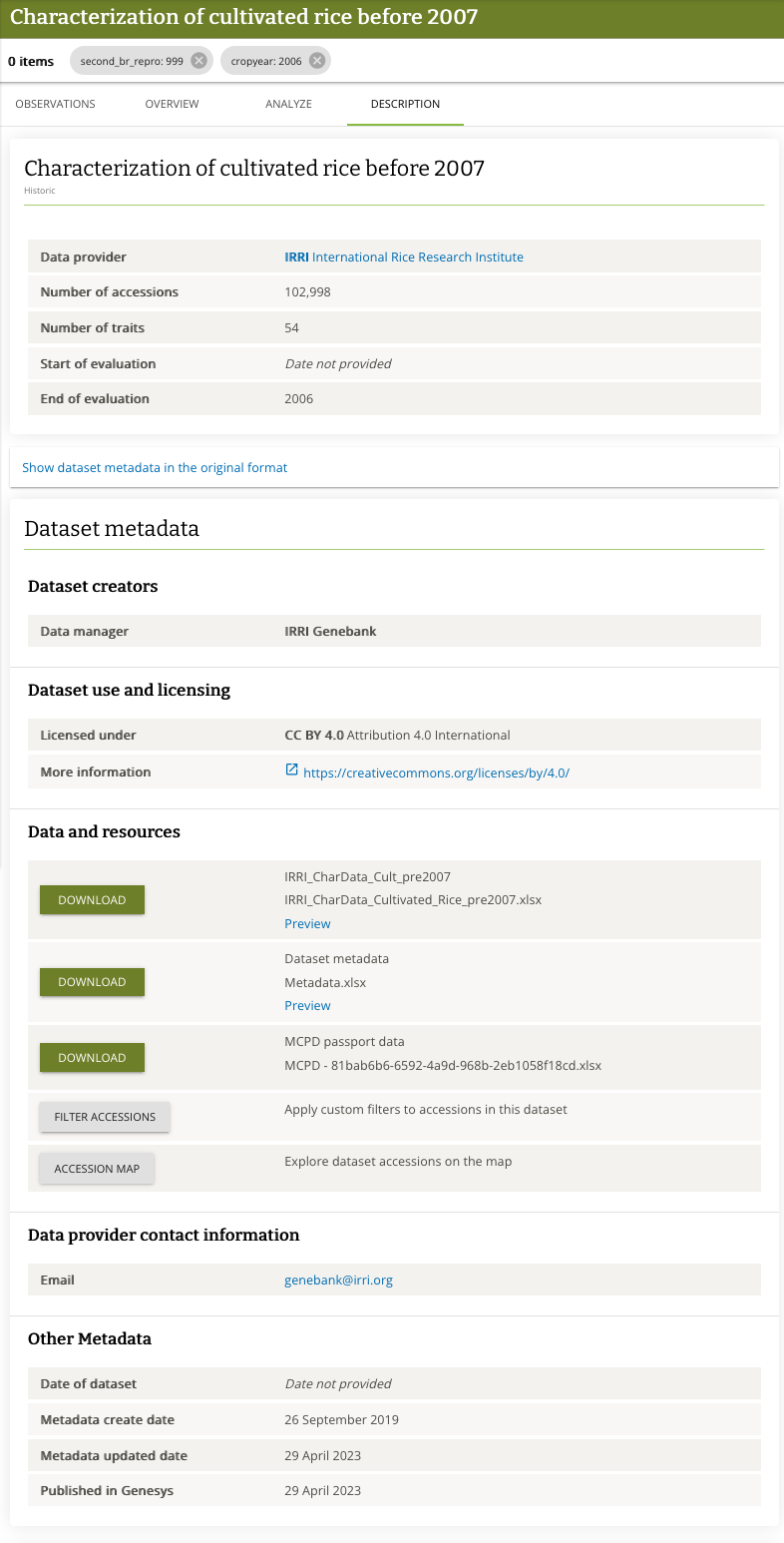 Bar chart visualization of coded or scale descriptor data in the Overview tab