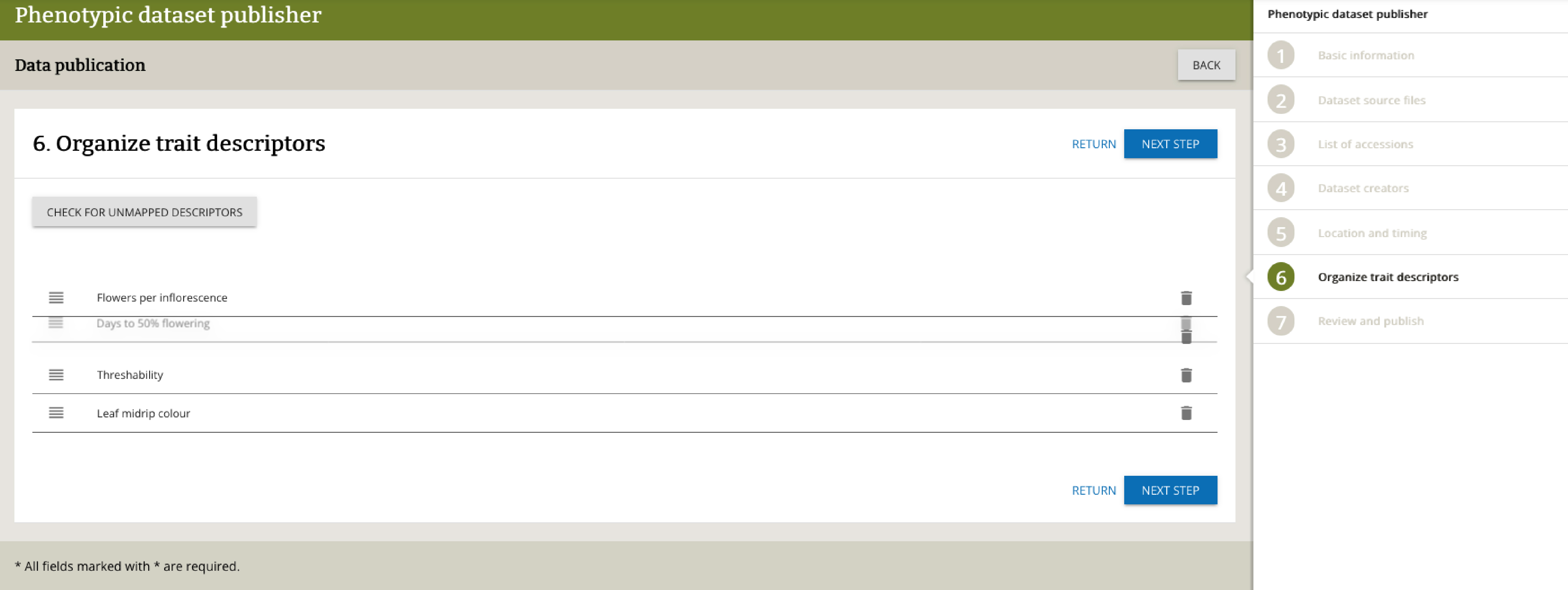 Organise trait descriptors