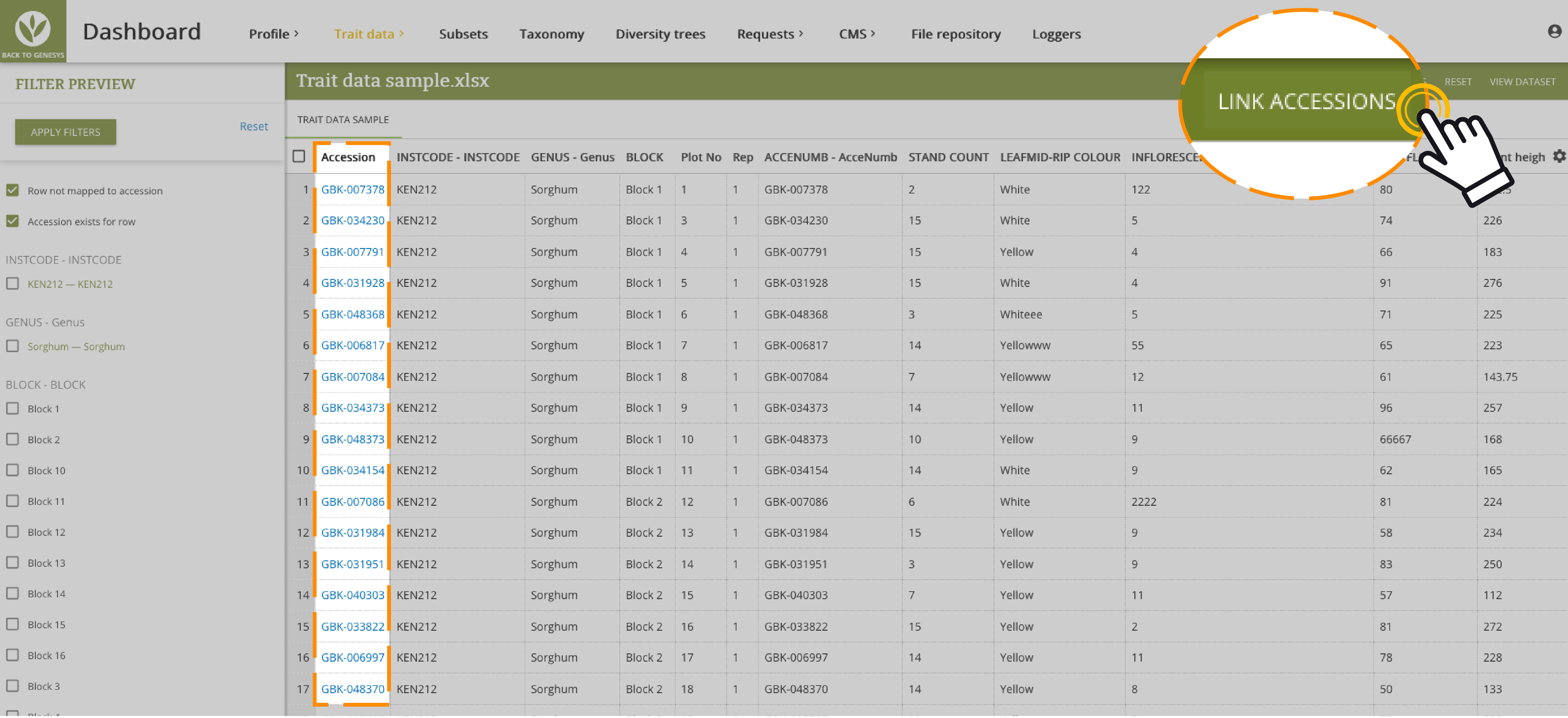 Link accessions to passport data in Genesys