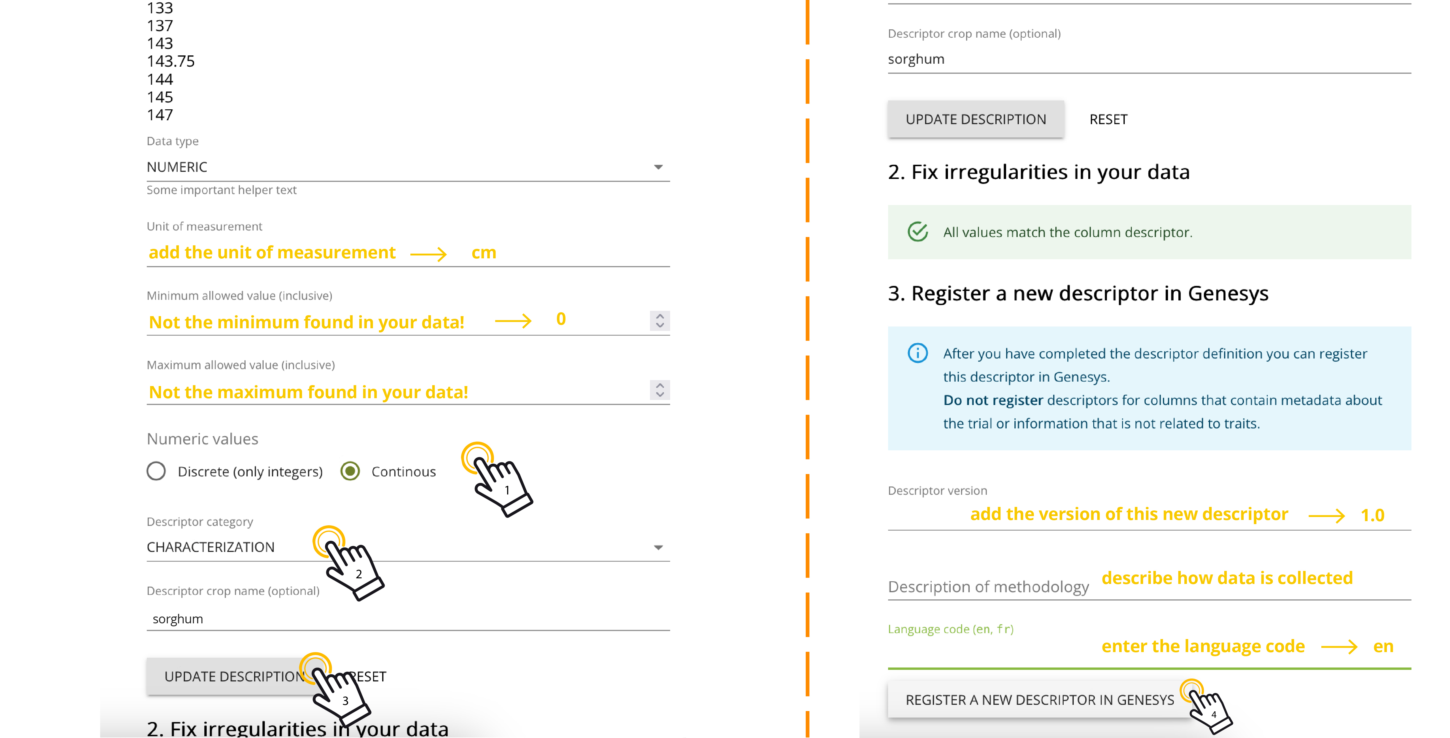 Update new descriptor and register observations