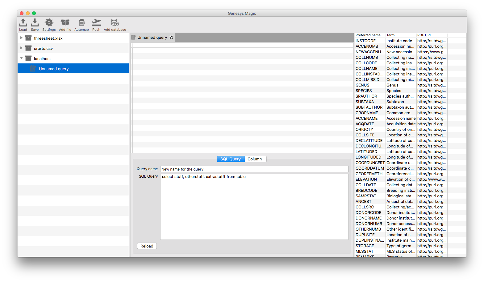 New database query screen