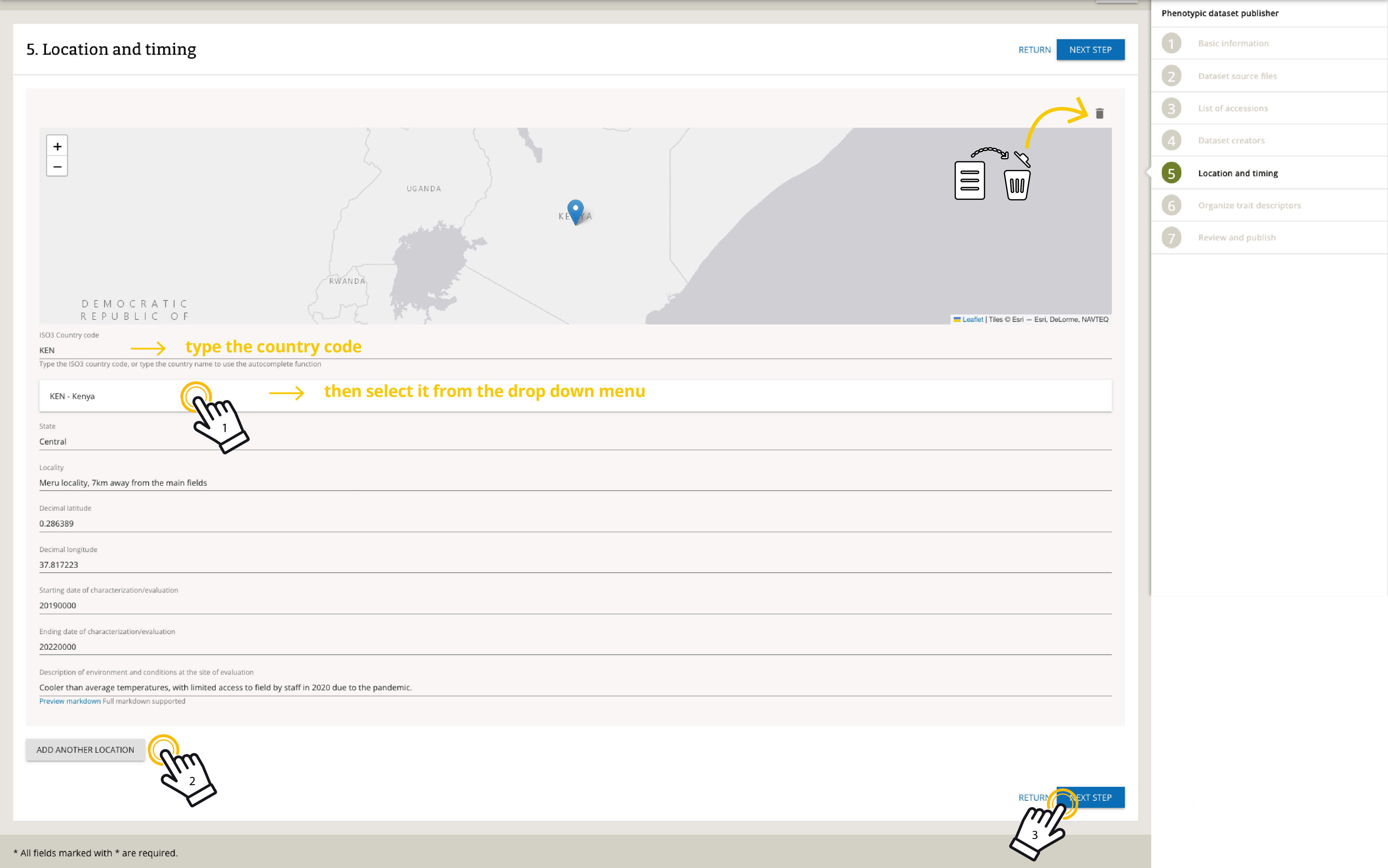 Add locations and timings