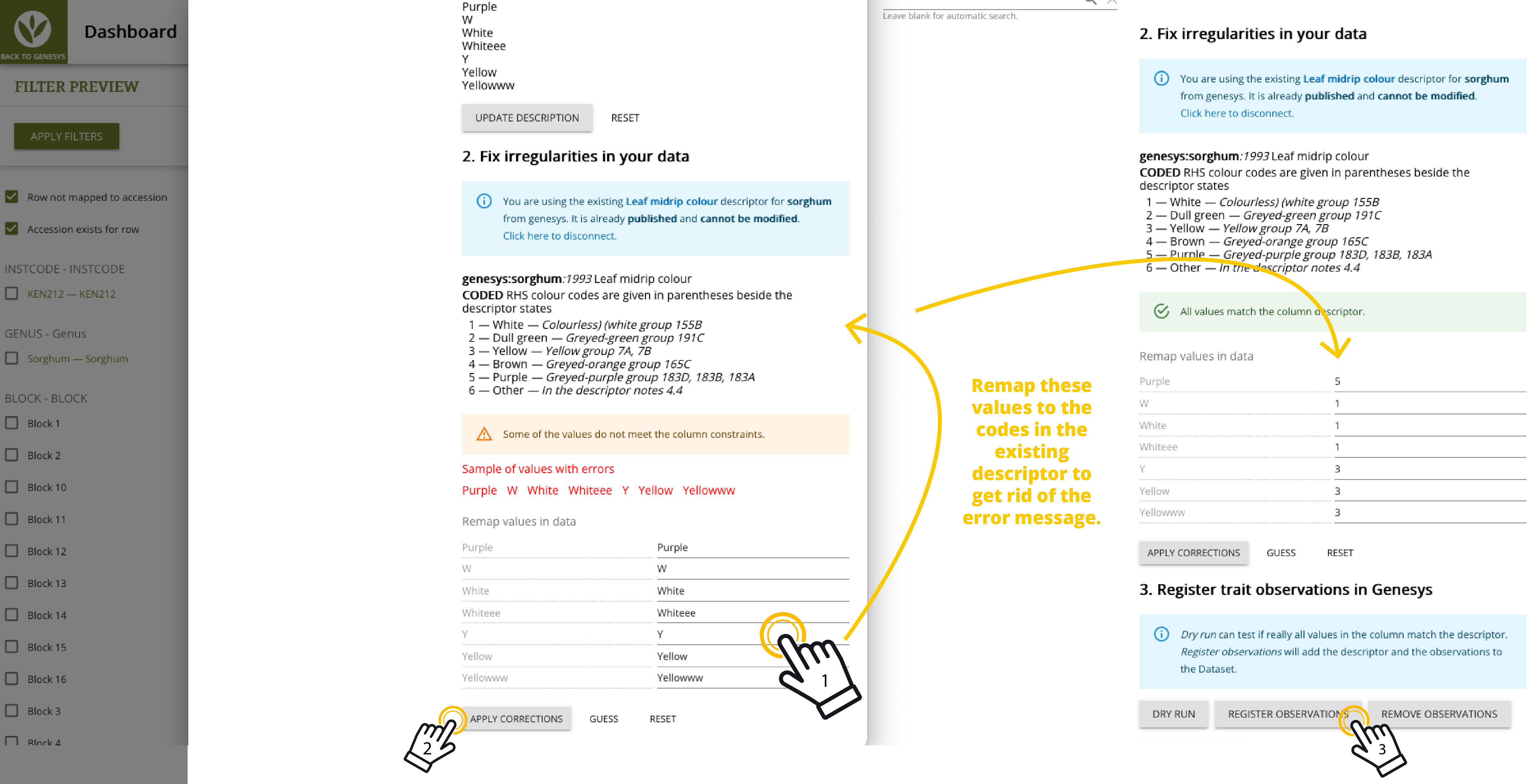 Fix irregularities in the data and register observations
