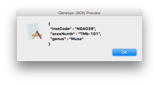 Preview of data in JSON format
