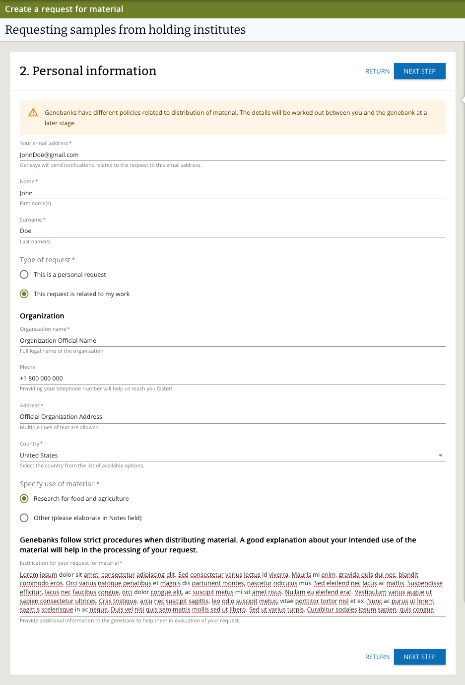Material request form overview