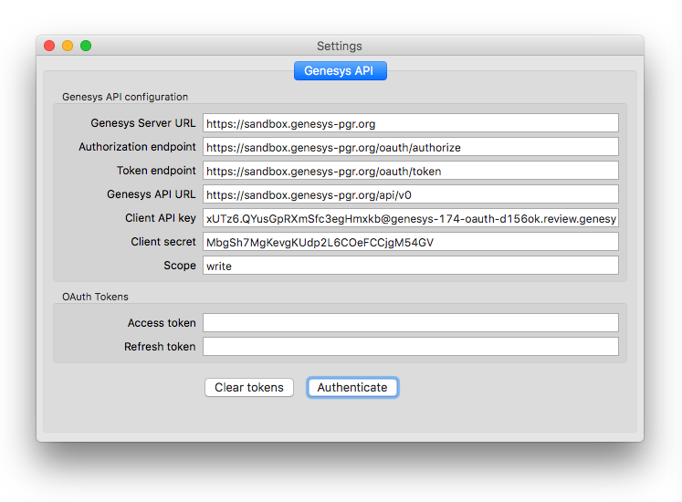 Settings dialog