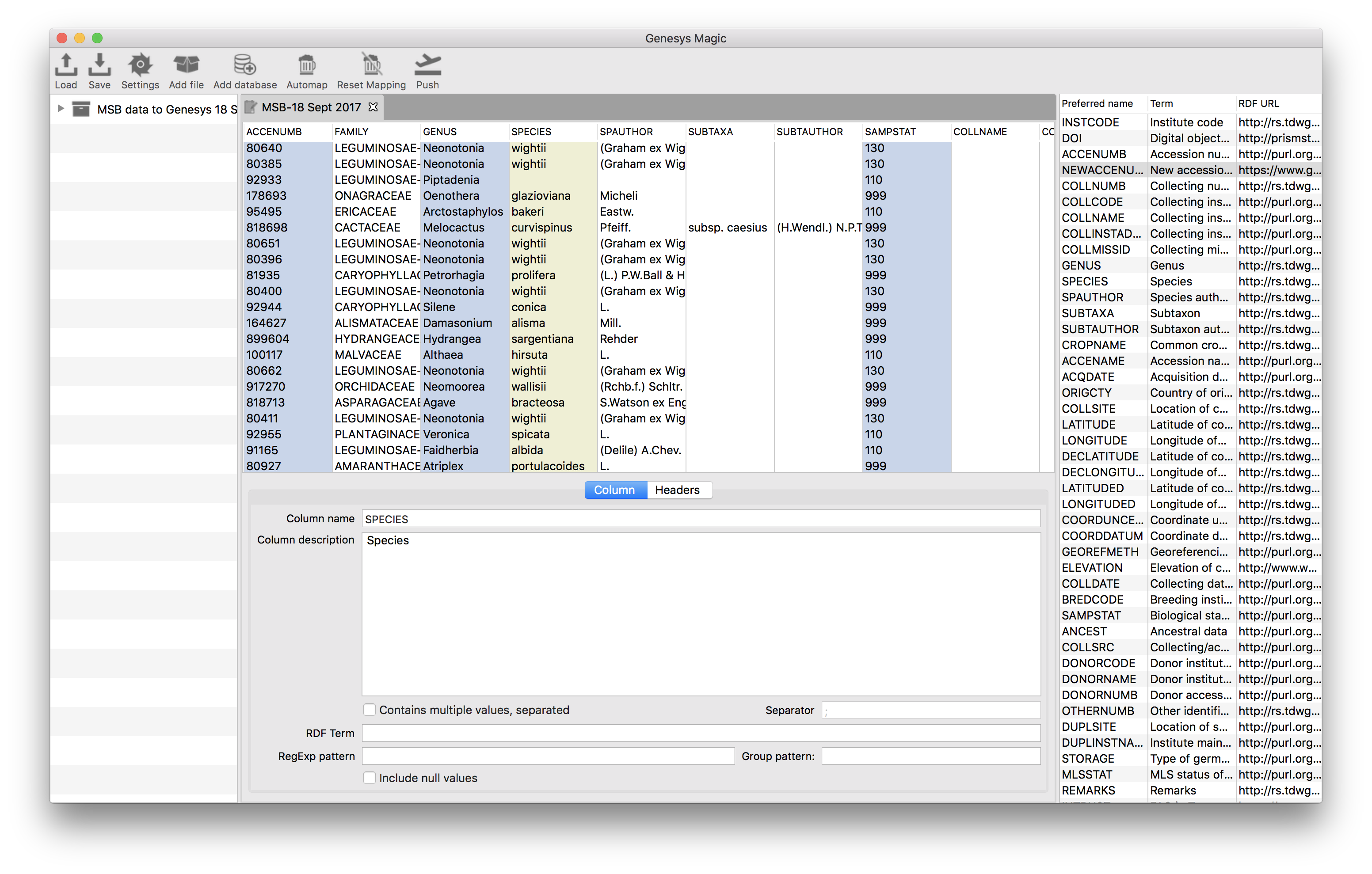 Mapped columns are highlighted