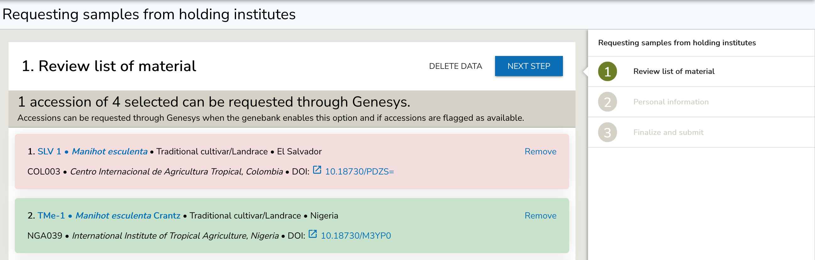 Unavailable accessions highlighted in red